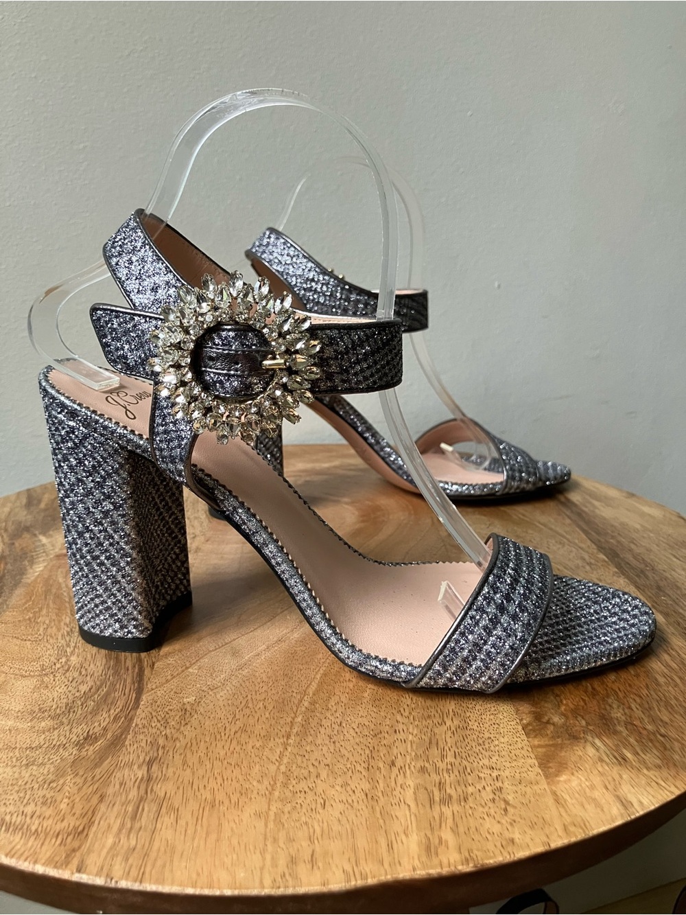 J. Crew | Stella Heels in Glitter Glen Plaid with Crystal Buckle